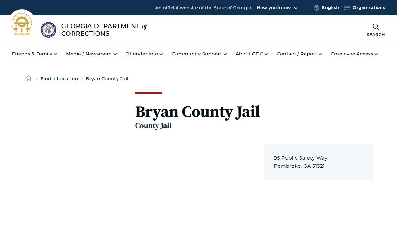 Bryan County inmate records GDC Bryan County Jail listing