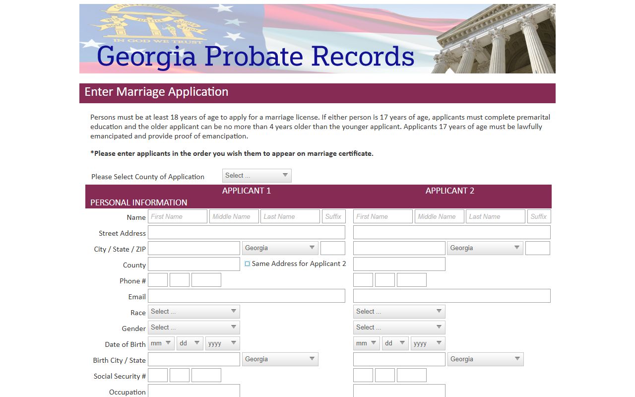Bryan County marriage records Georgia Probate Records marriage application